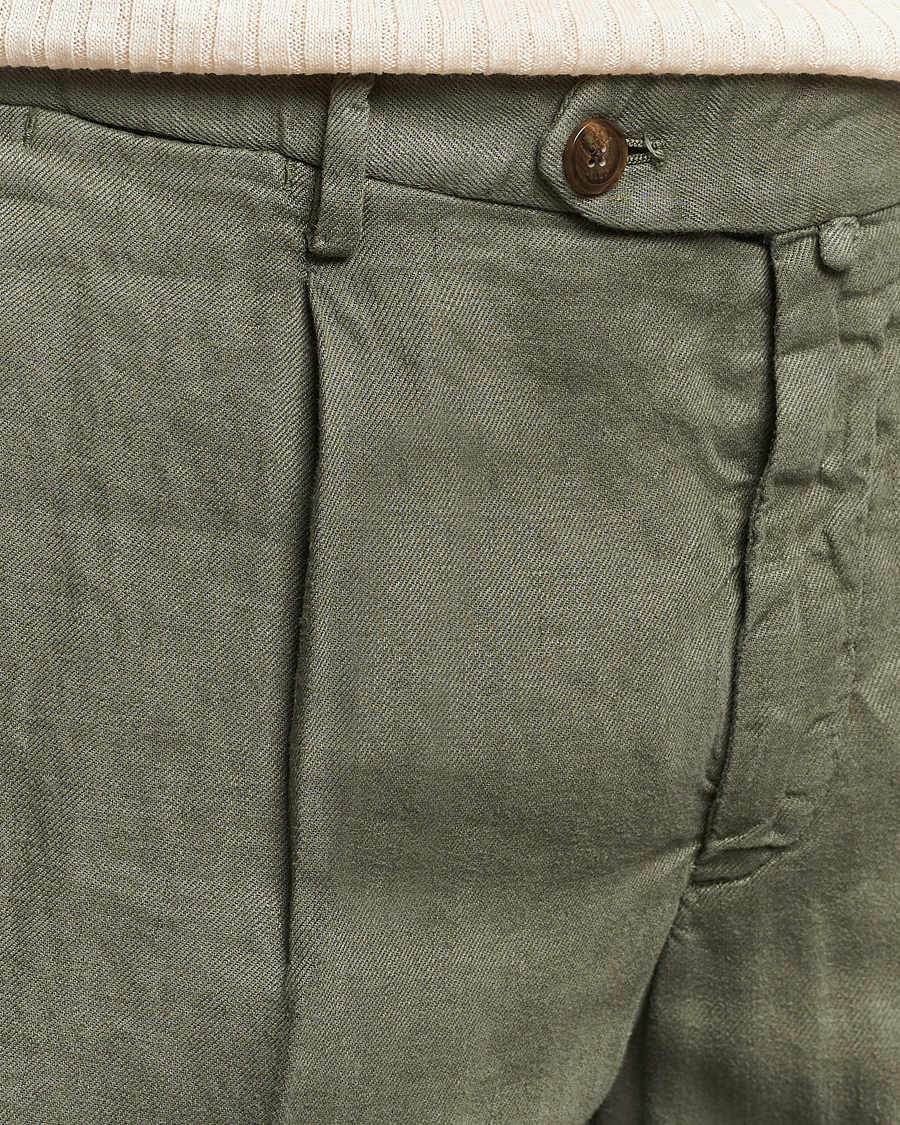 Men | Trousers | Briglia 1949 | Pleated Linen Trousers Olive