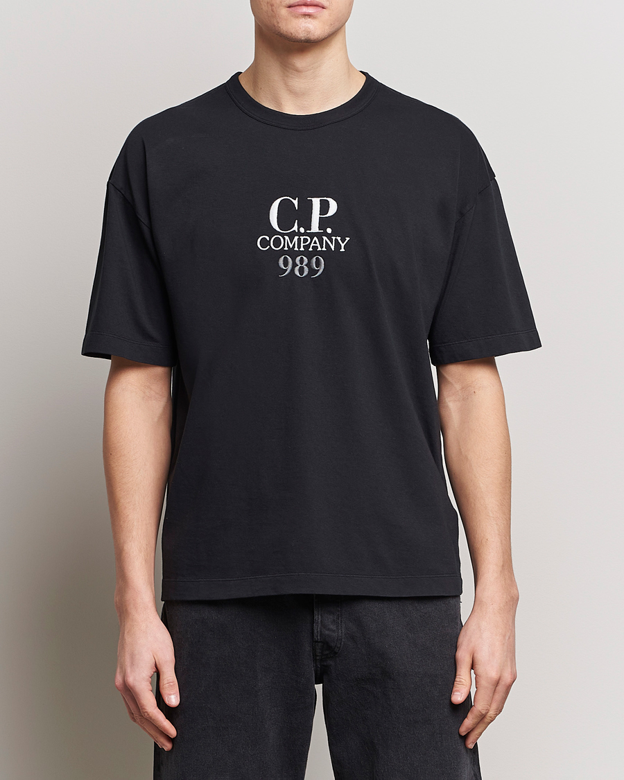 Men | Short Sleeve T-shirts | C.P. Company | Brushed Cotton Embroidery Logo T-Shirt Black