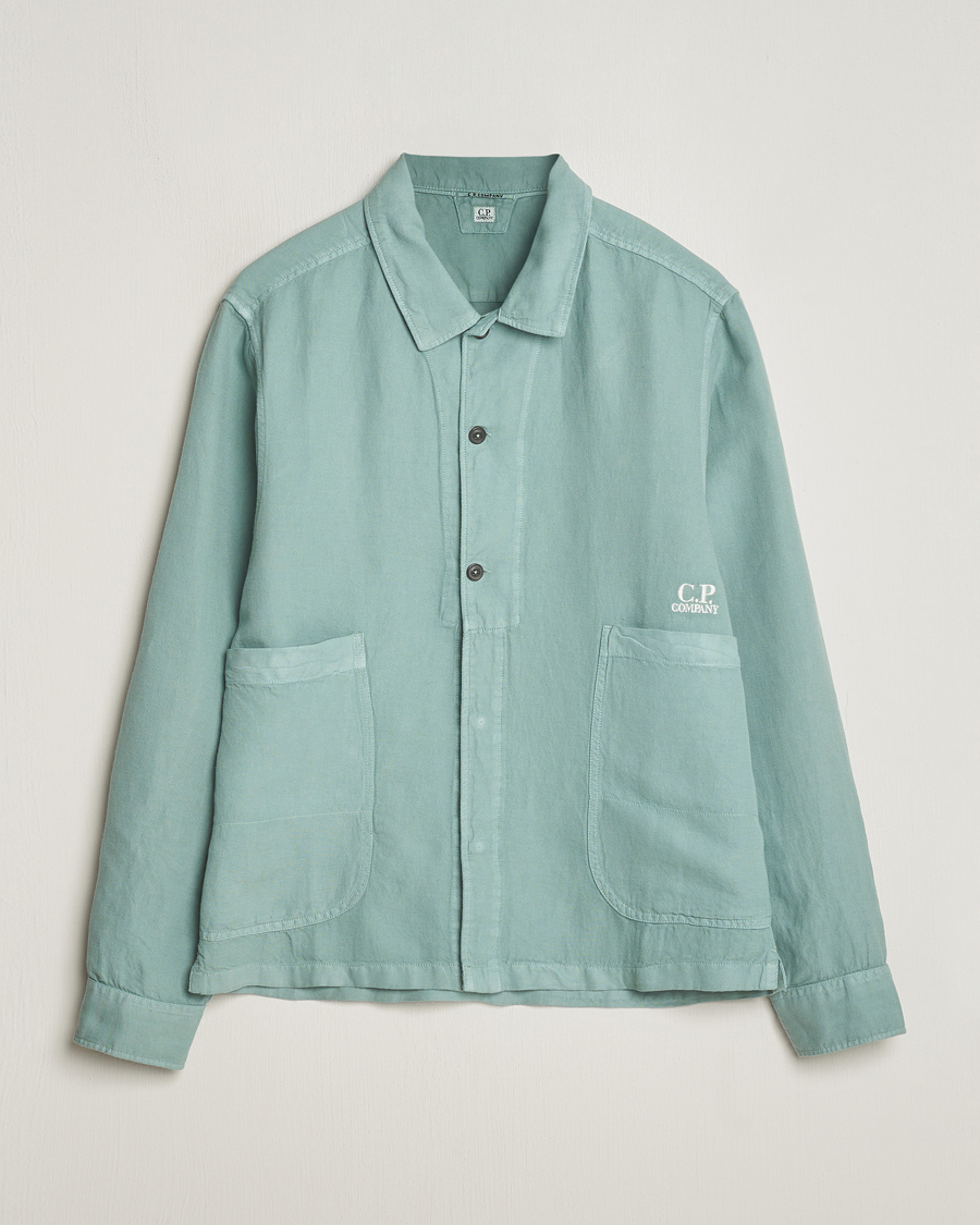 C.P. Company Broken Linen/Cotton Overshirt Light Green at