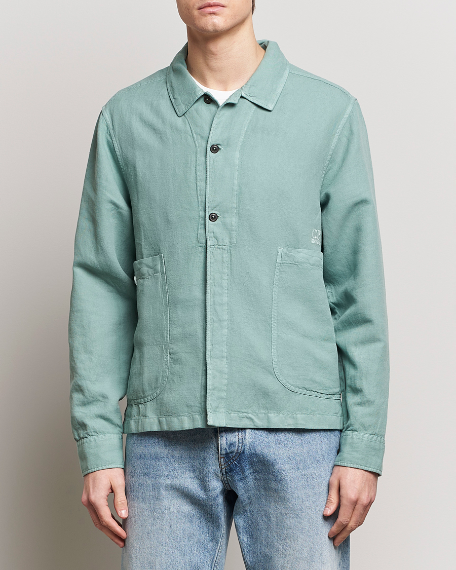 Men | Overshirts | C.P. Company | Broken Linen/Cotton Overshirt Light Green