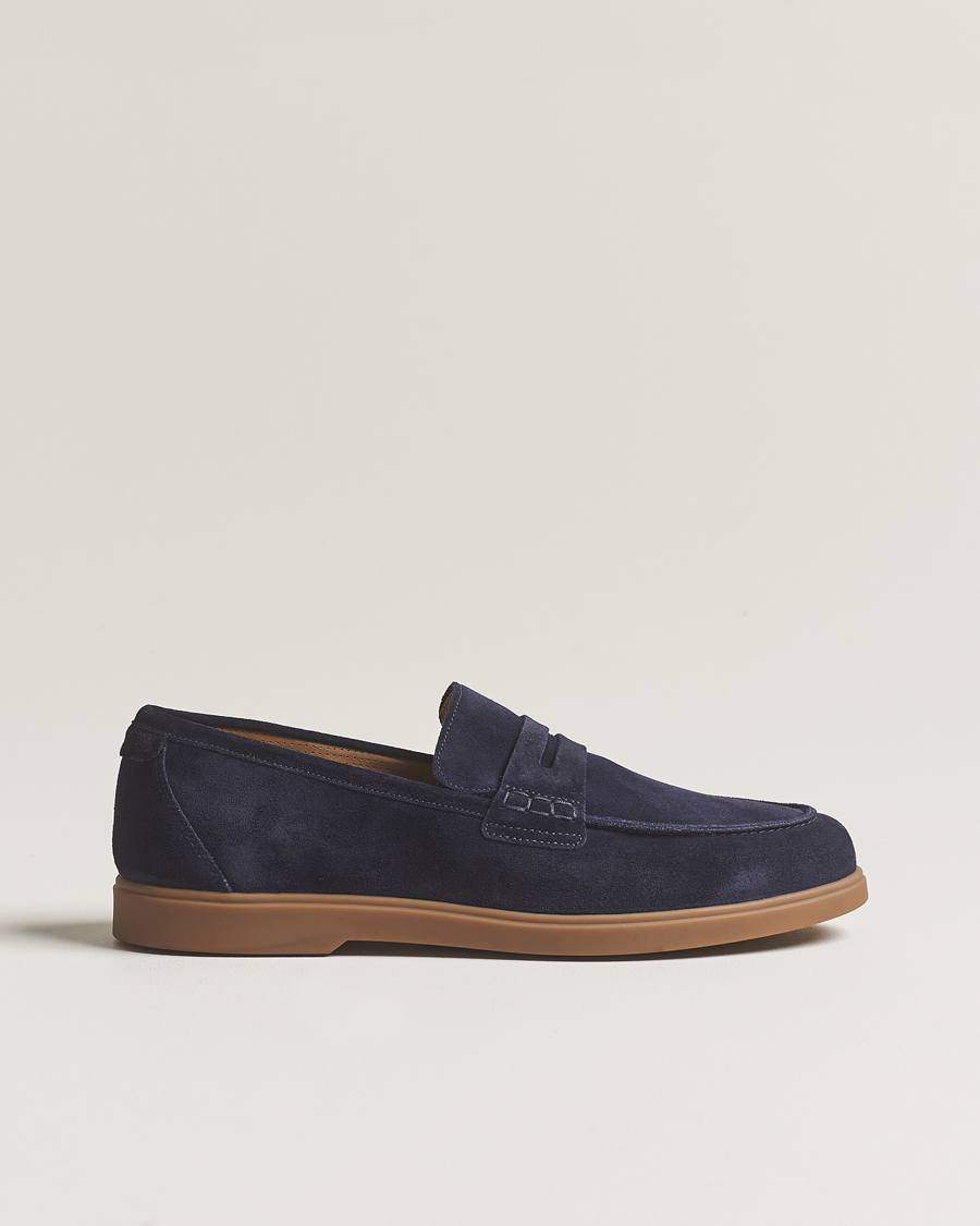 Men | Loake 1880 Lucca Suede Penny Loafer Navy | Loake 1880 | Lucca Suede Penny Loafer Navy