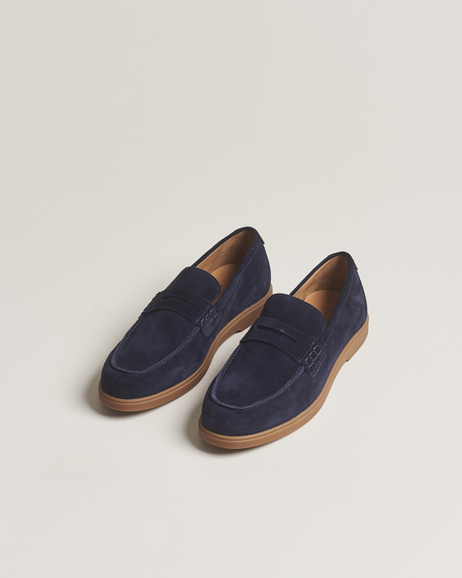 Men | Loake 1880 Lucca Suede Penny Loafer Navy | Loake 1880 | Lucca Suede Penny Loafer Navy