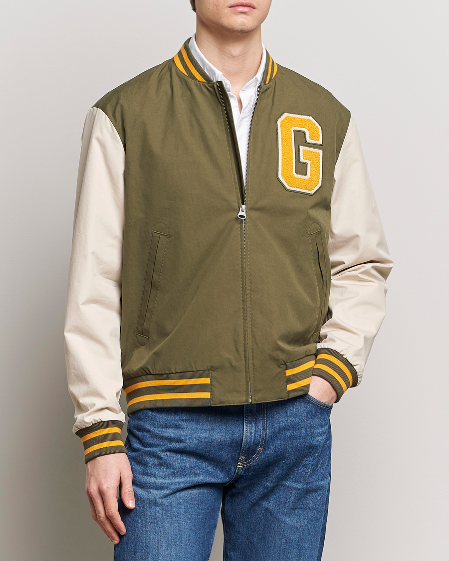 Men | Classic jackets | GANT | Light Varsity Jacket Green/Soft Oat