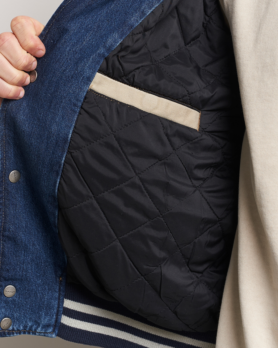 Men | Coats & Jackets | GANT | Denim Varsity Jacket Dark Blue Worn In