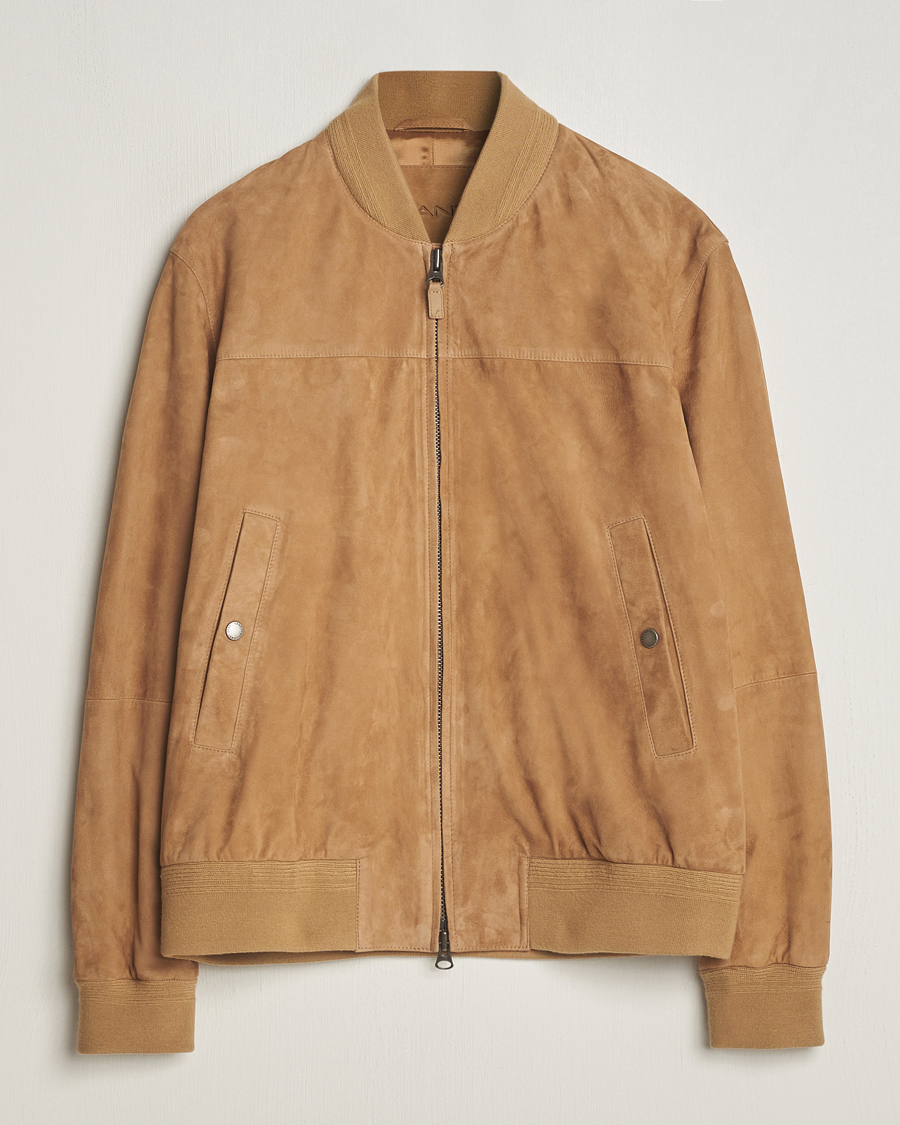 Men | Coats & Jackets | GANT | Suede Bombar Jacket Dark Khaki