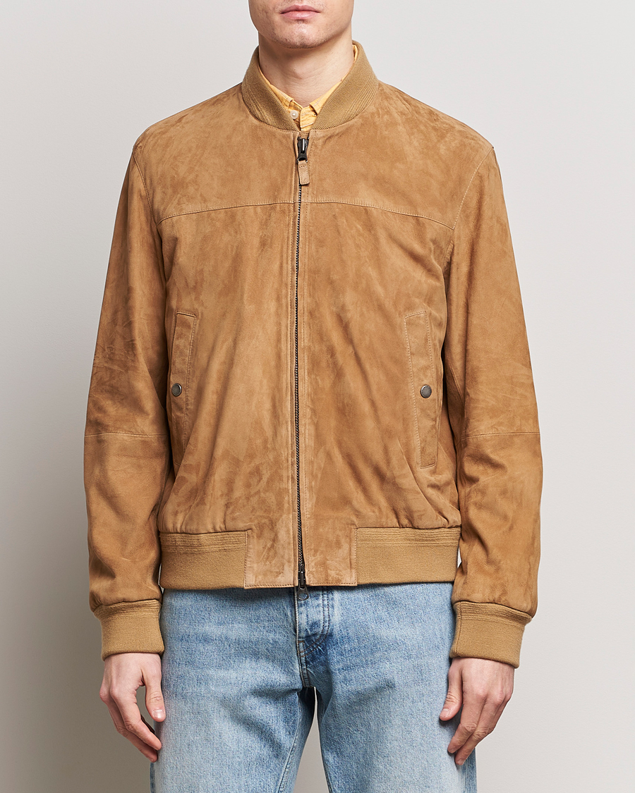 Men | Classic jackets | GANT | Suede Bombar Jacket Dark Khaki