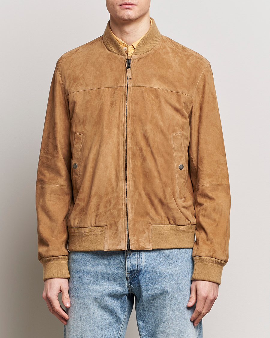 Men | Coats & Jackets | GANT | Suede Bombar Jacket Dark Khaki