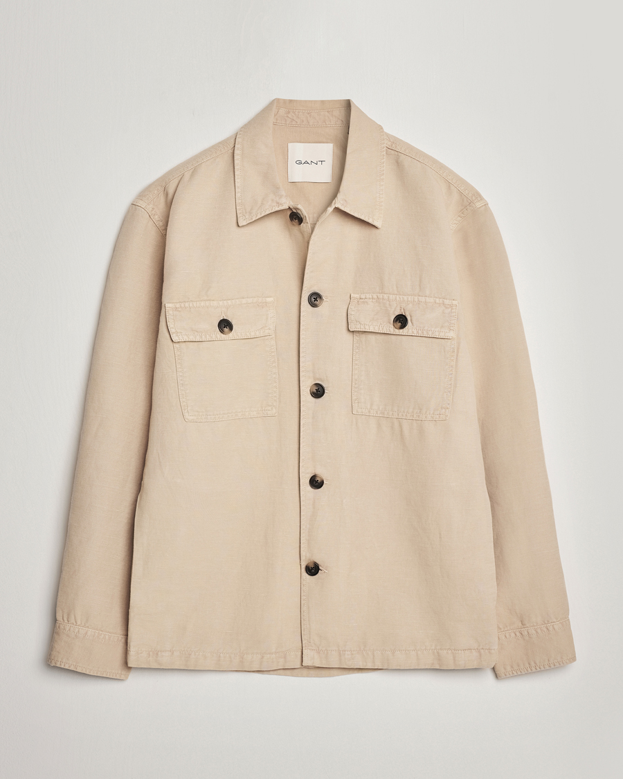 Men | Shirts | GANT | Linen/Cotton Twill Overshirt Dry Sand