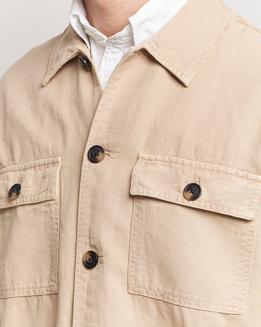 Men | Shirts | GANT | Linen/Cotton Twill Overshirt Dry Sand