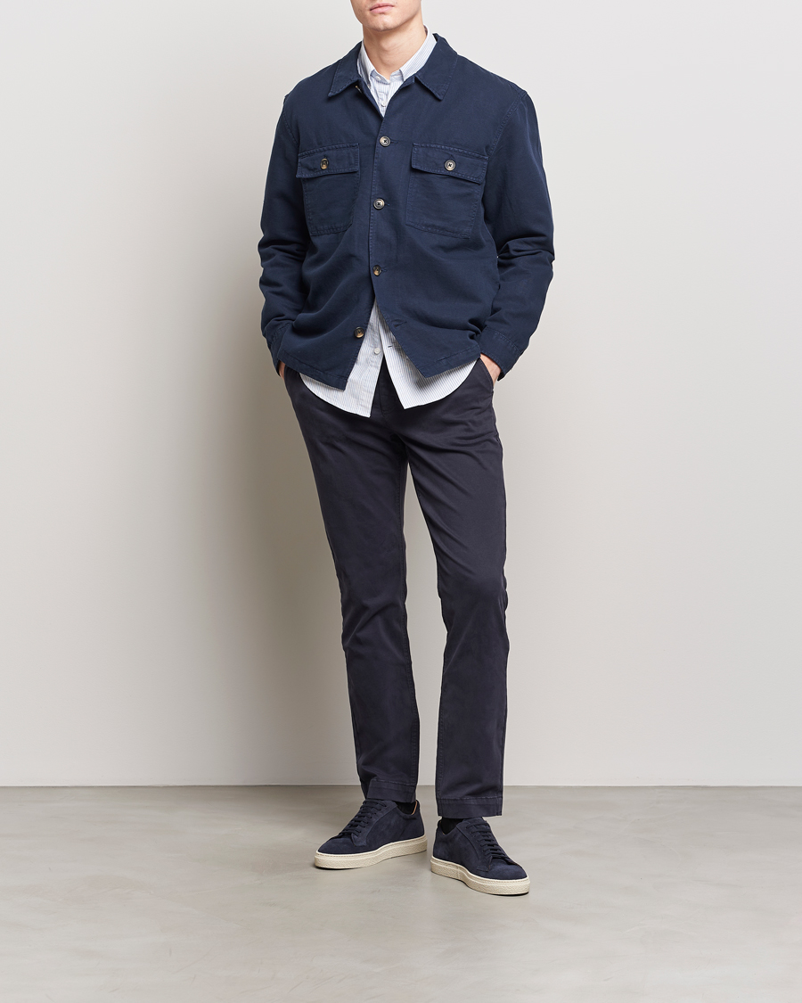 Men | Shirts | GANT | Linen/Cotton Twill Overshirt Marine