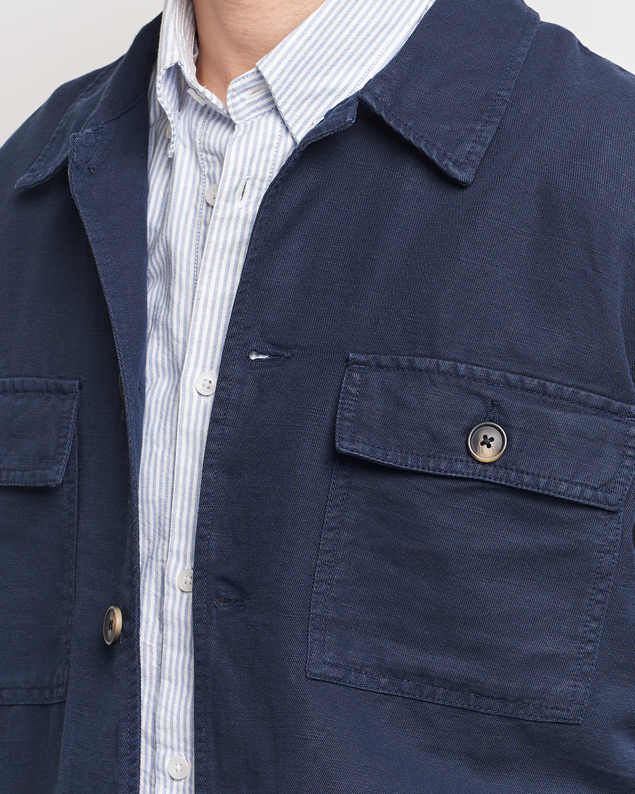 Men | Shirts | GANT | Linen/Cotton Twill Overshirt Marine