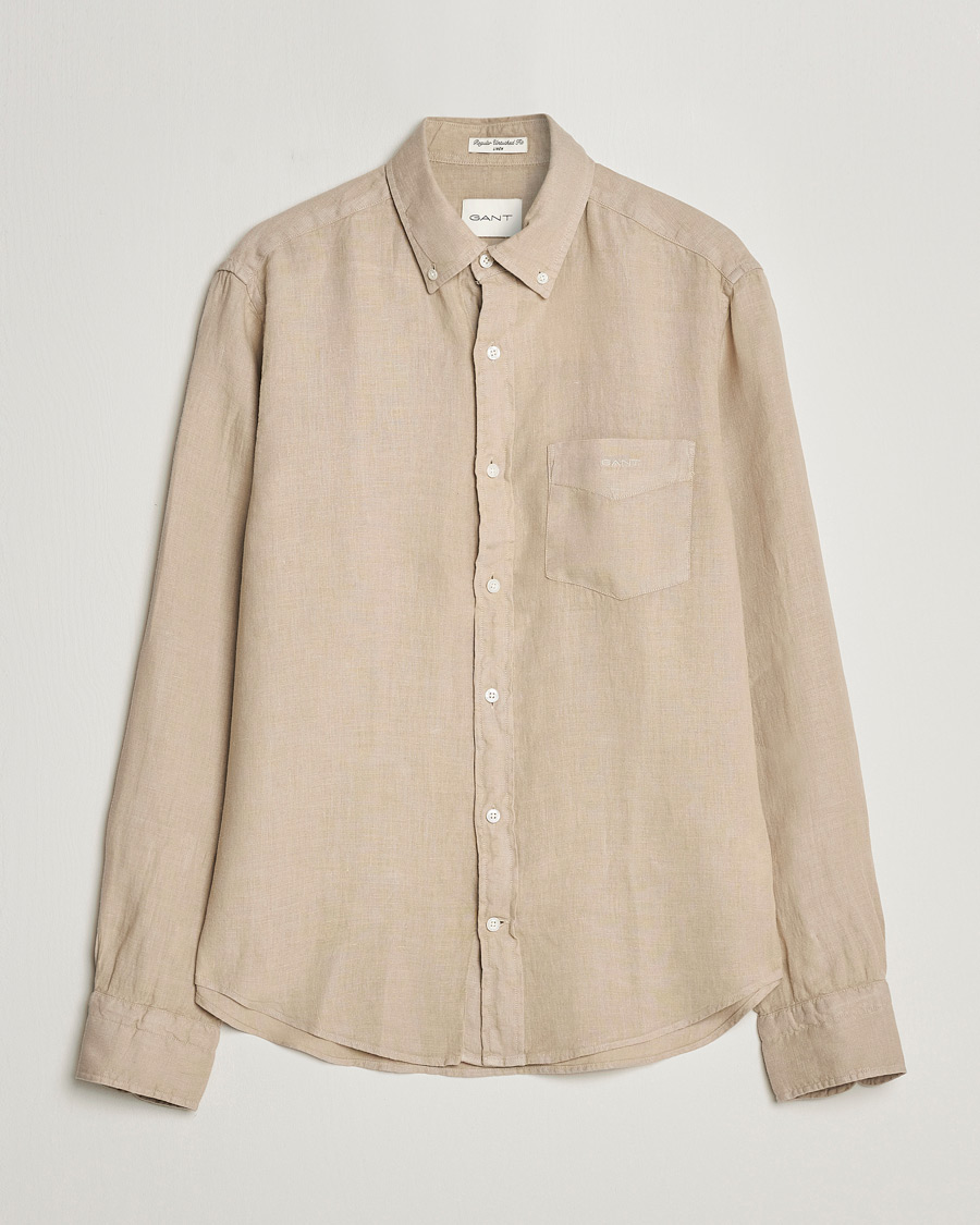 Men | Shirts | GANT | Regular Fit Garment Dyed Linen Shirt Concrete Beige