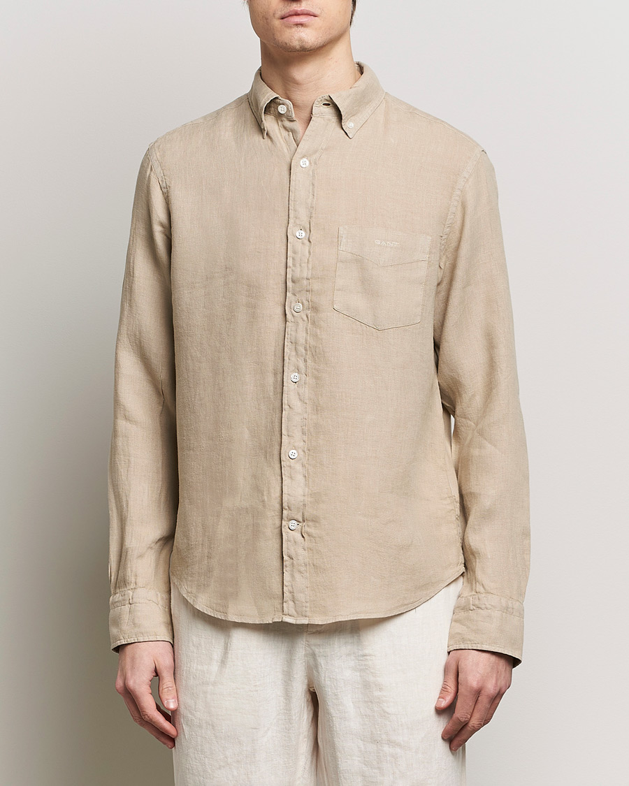 Men | Linen Shirts | GANT | Regular Fit Garment Dyed Linen Shirt Concrete Beige
