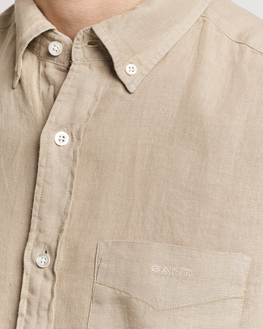 Men | Shirts | GANT | Regular Fit Garment Dyed Linen Shirt Concrete Beige