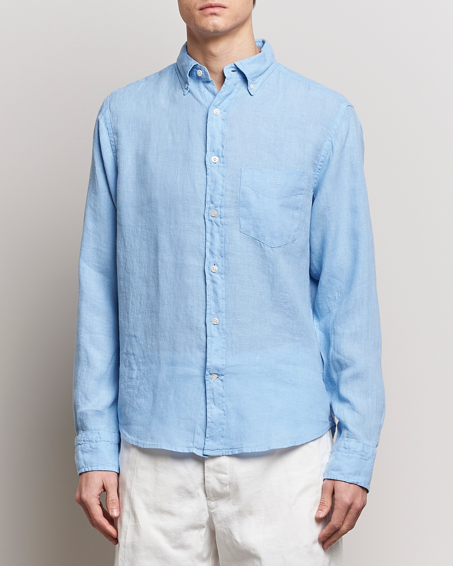Men | Linen Shirts | GANT | Regular Fit Garment Dyed Linen Shirt Capri Blue