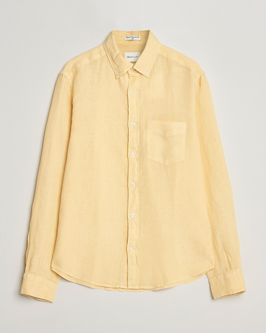 Men | Shirts | GANT | Regular Fit Garment Dyed Linen Shirt Dusty Yellow
