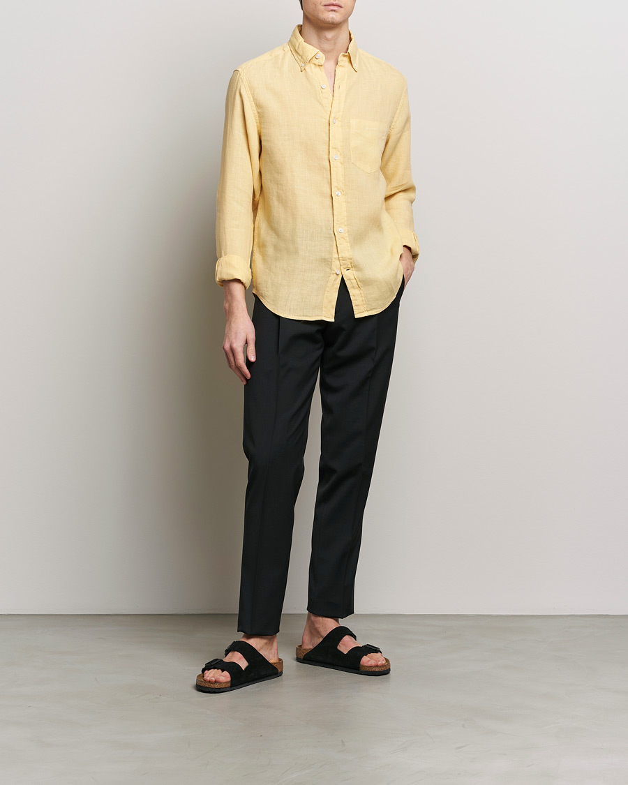 Men | Shirts | GANT | Regular Fit Garment Dyed Linen Shirt Dusty Yellow
