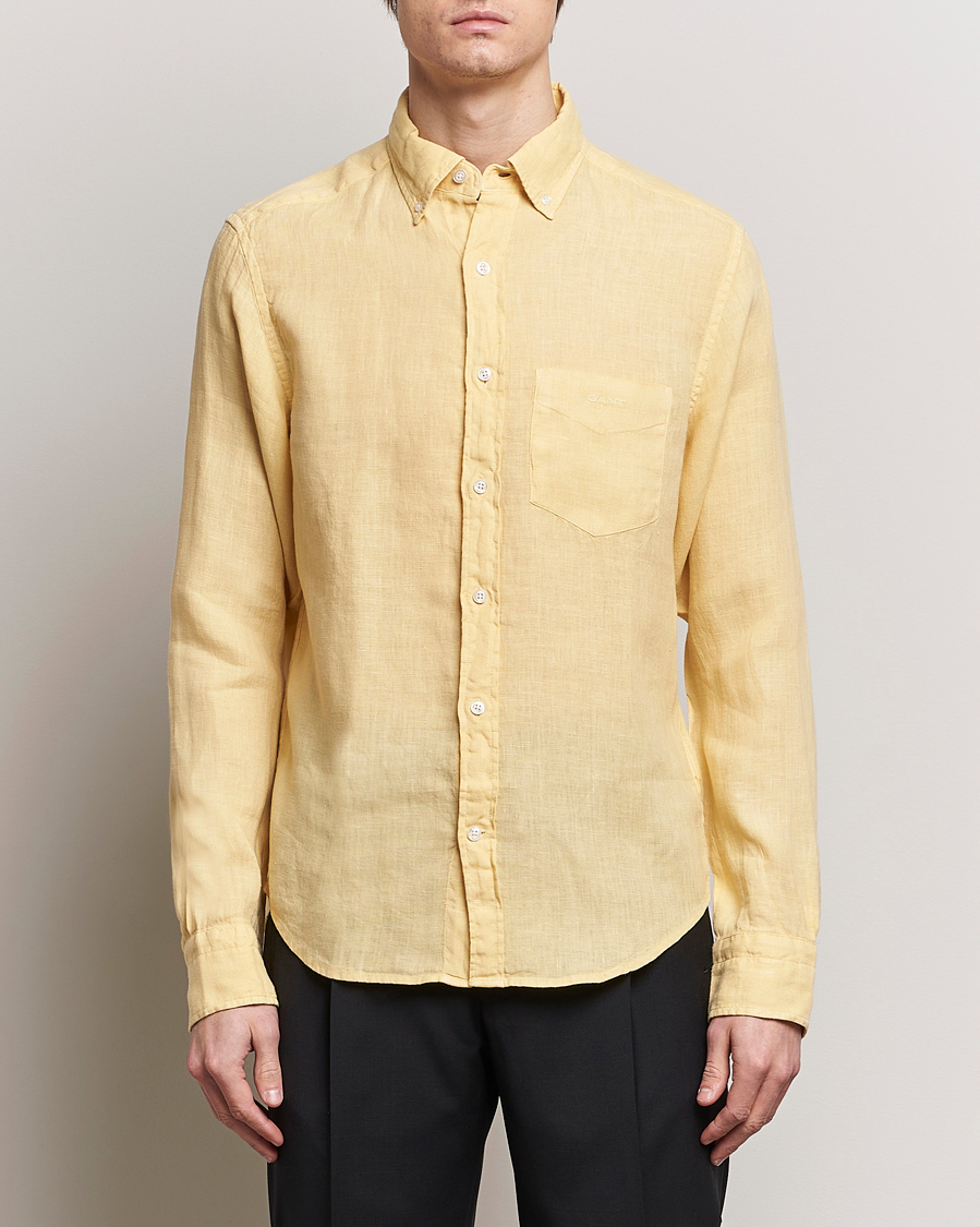 Men | Casual | GANT | Regular Fit Garment Dyed Linen Shirt Dusty Yellow