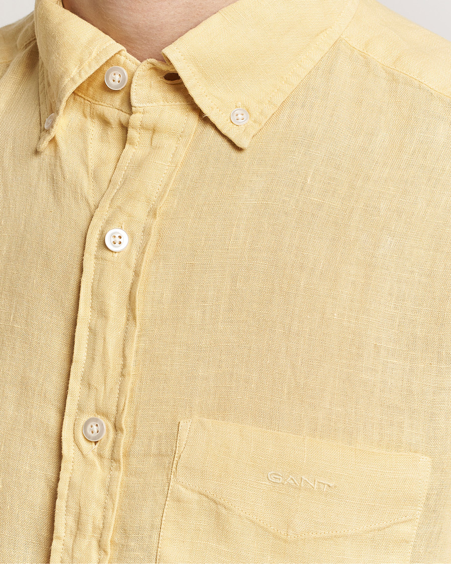 Men | Shirts | GANT | Regular Fit Garment Dyed Linen Shirt Dusty Yellow