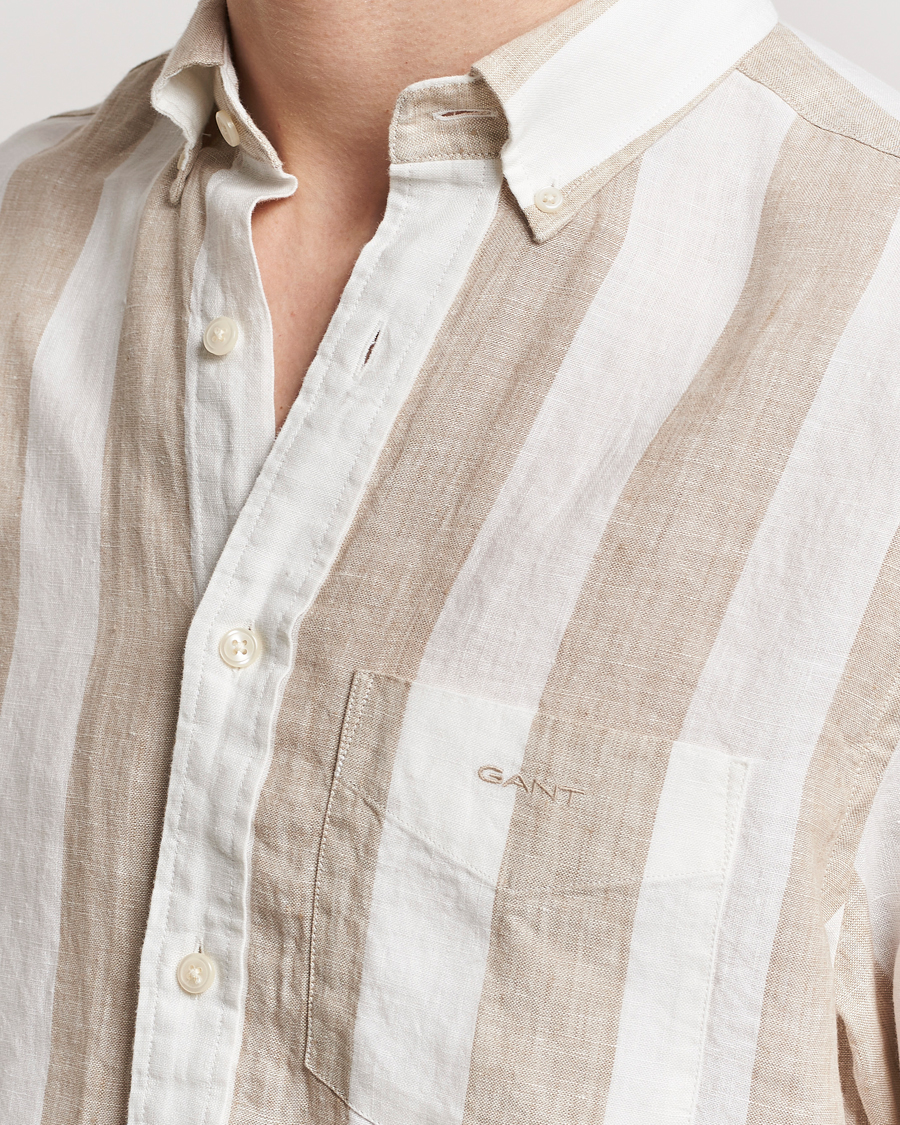 Men | Shirts | GANT | Regular Fit Bold Stripe Linen Shirt Beige/White