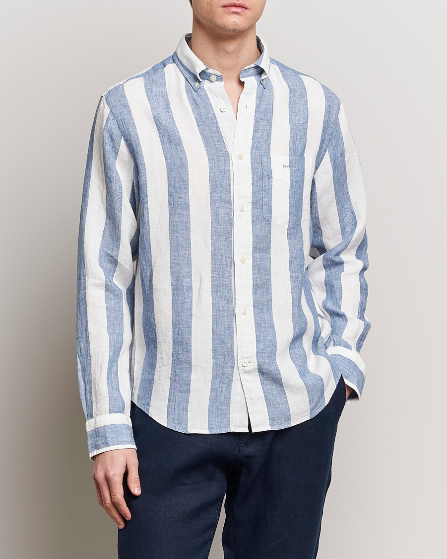 Herr | Linneskjortor | GANT | Regular Fit Bold Stripe Linen Shirt Blue/White