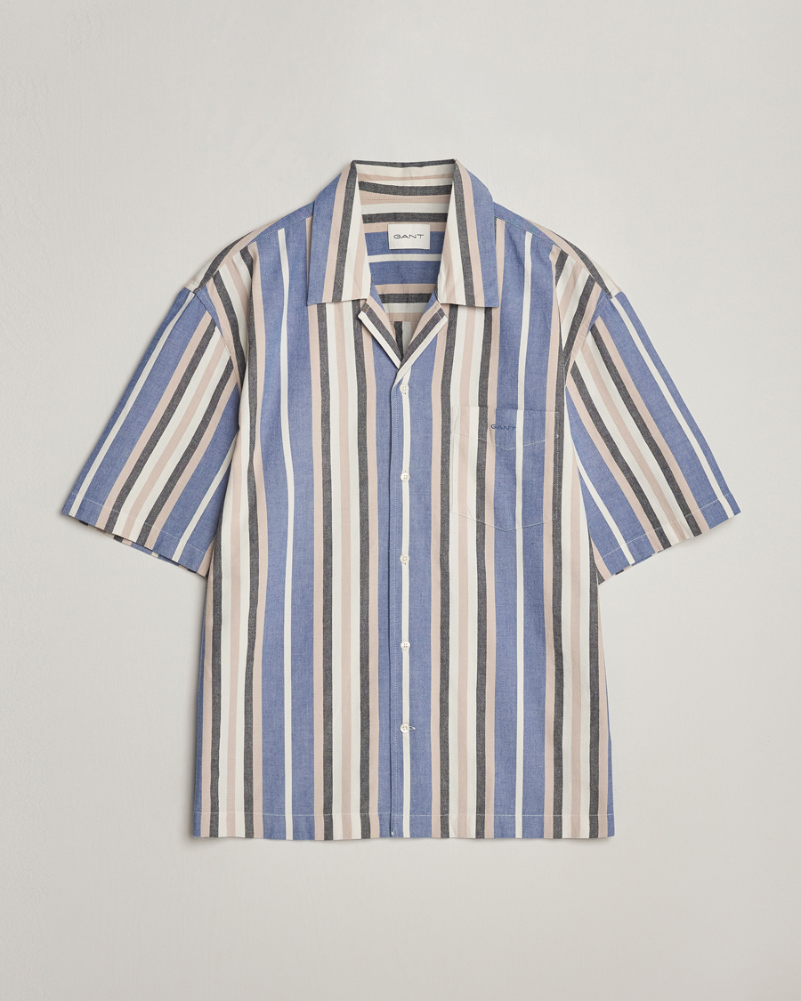 Men | Shirts | GANT | Relaxed Fit Wide Stripe Short Sleeve Shirt Rich Blue