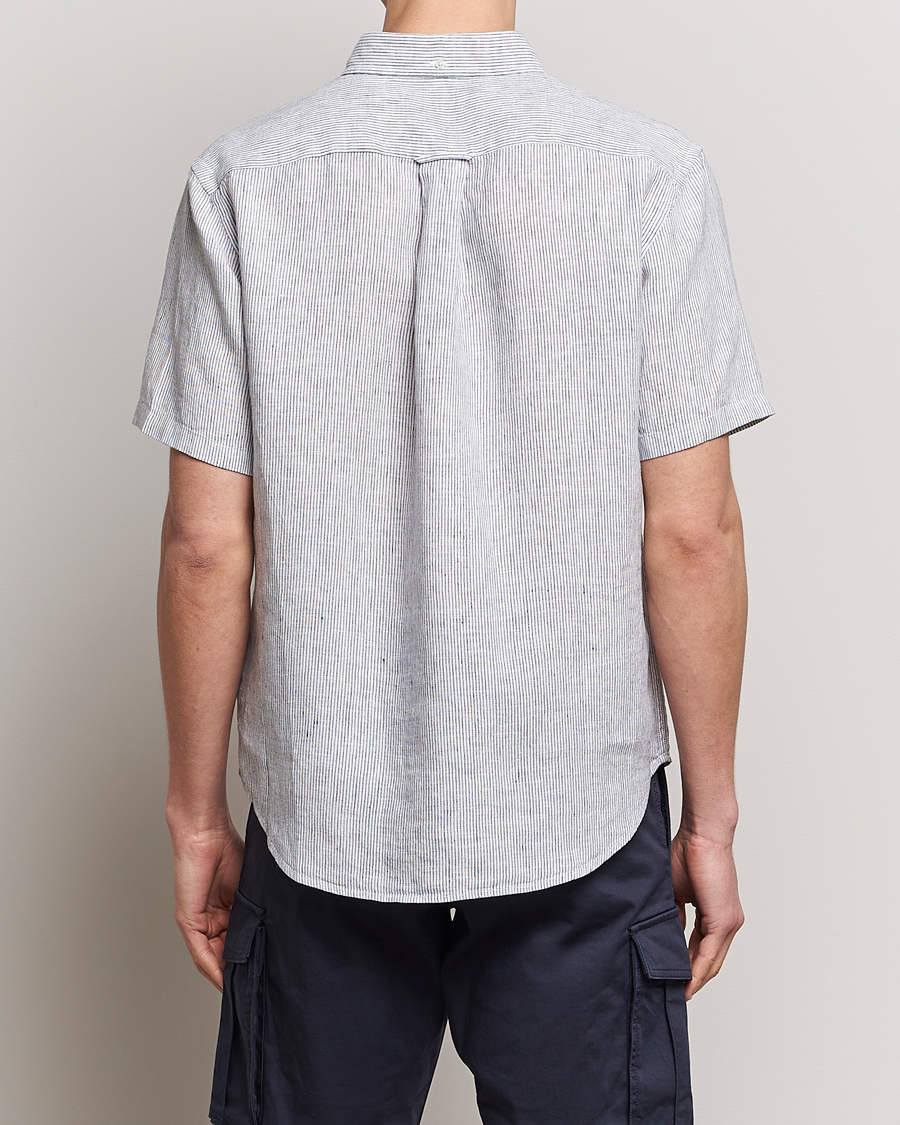 Men | Shirts | Gant | Regular Fit Striped Linen Short Sleeve Shirt White/Blue