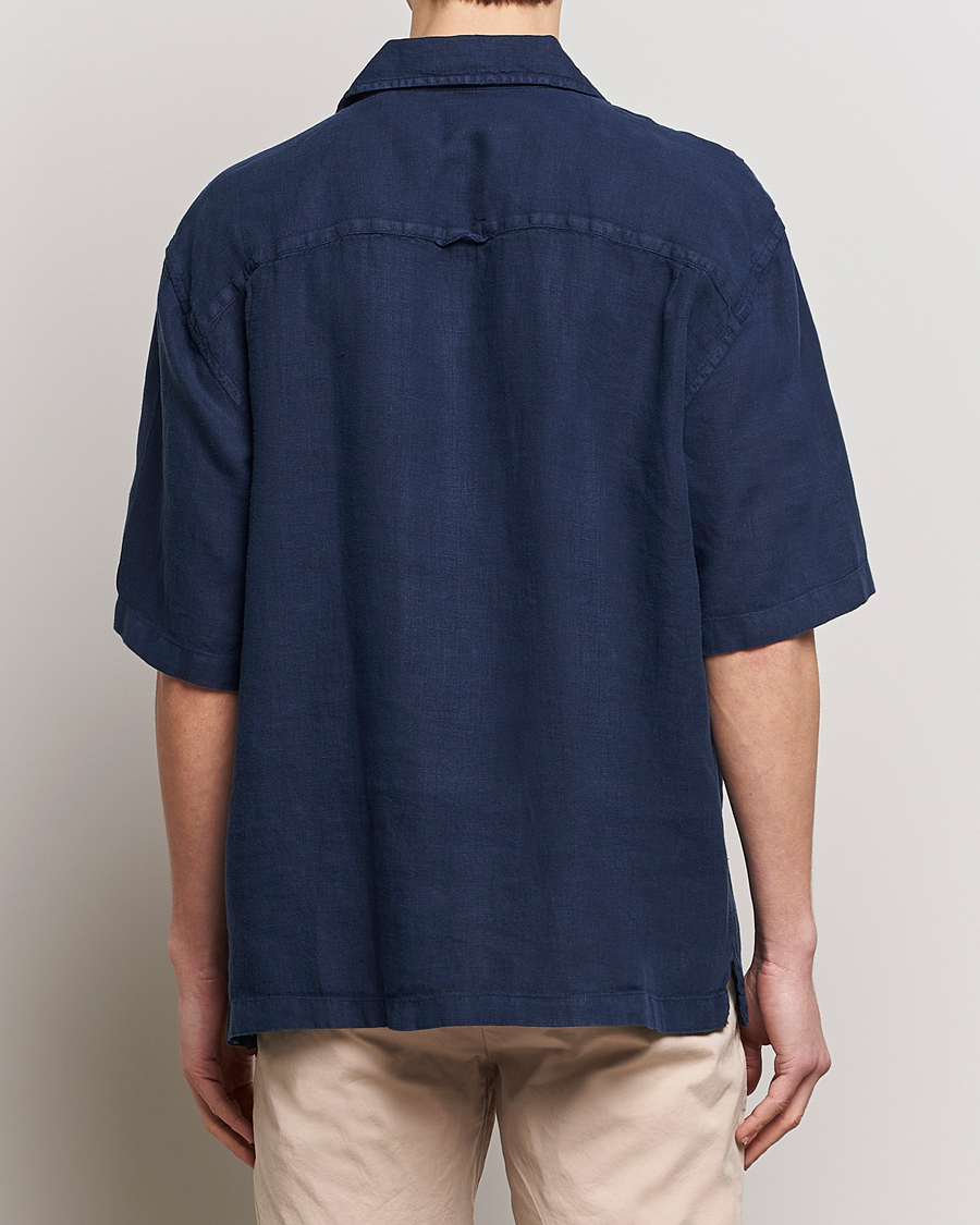 Men | Shirts | GANT | Relaxed Fit Linen Resort Short Sleeve Shirt Marine
