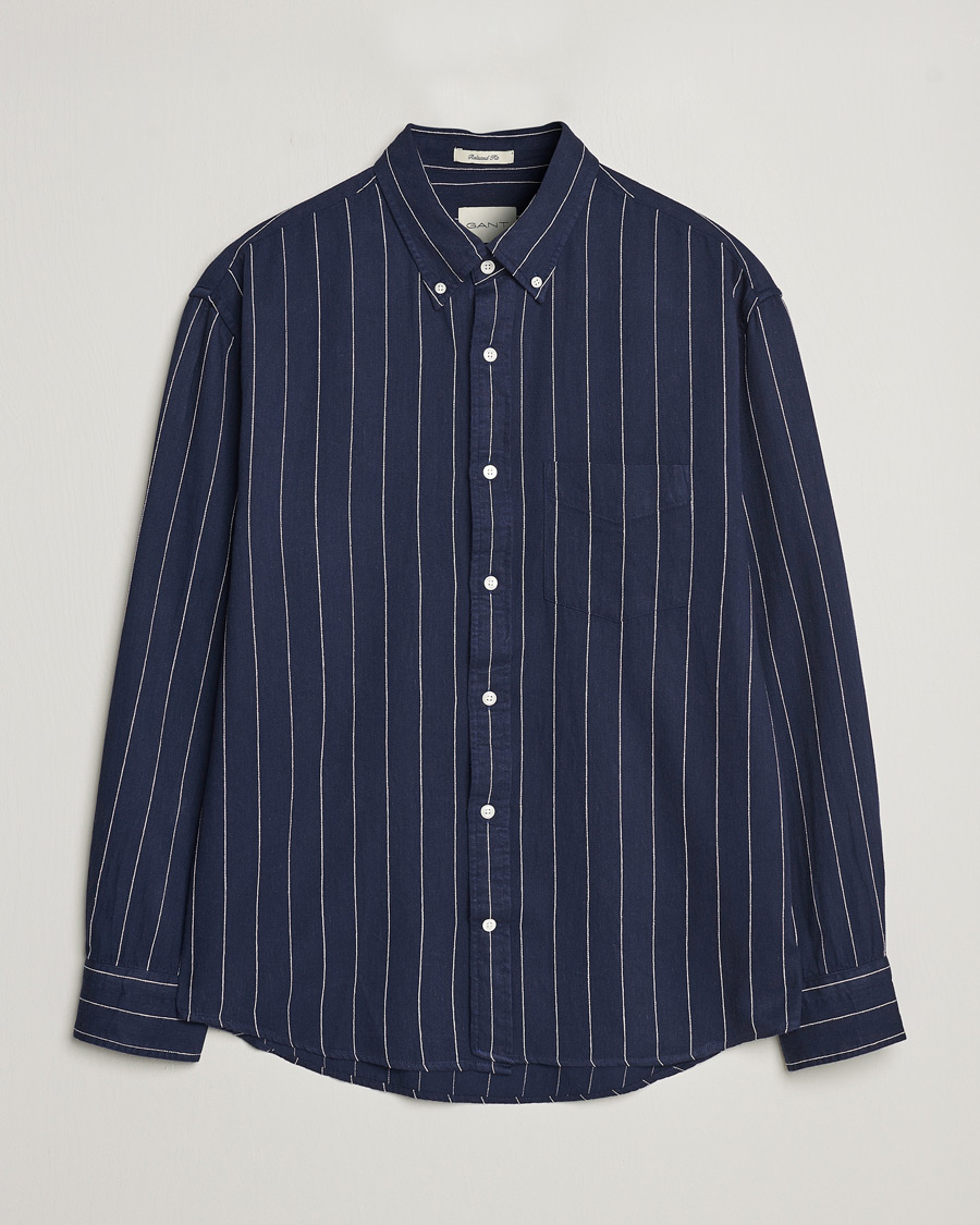 Men | Shirts | GANT | Relaxed Fit Slub Striped Shirt Classic Blue