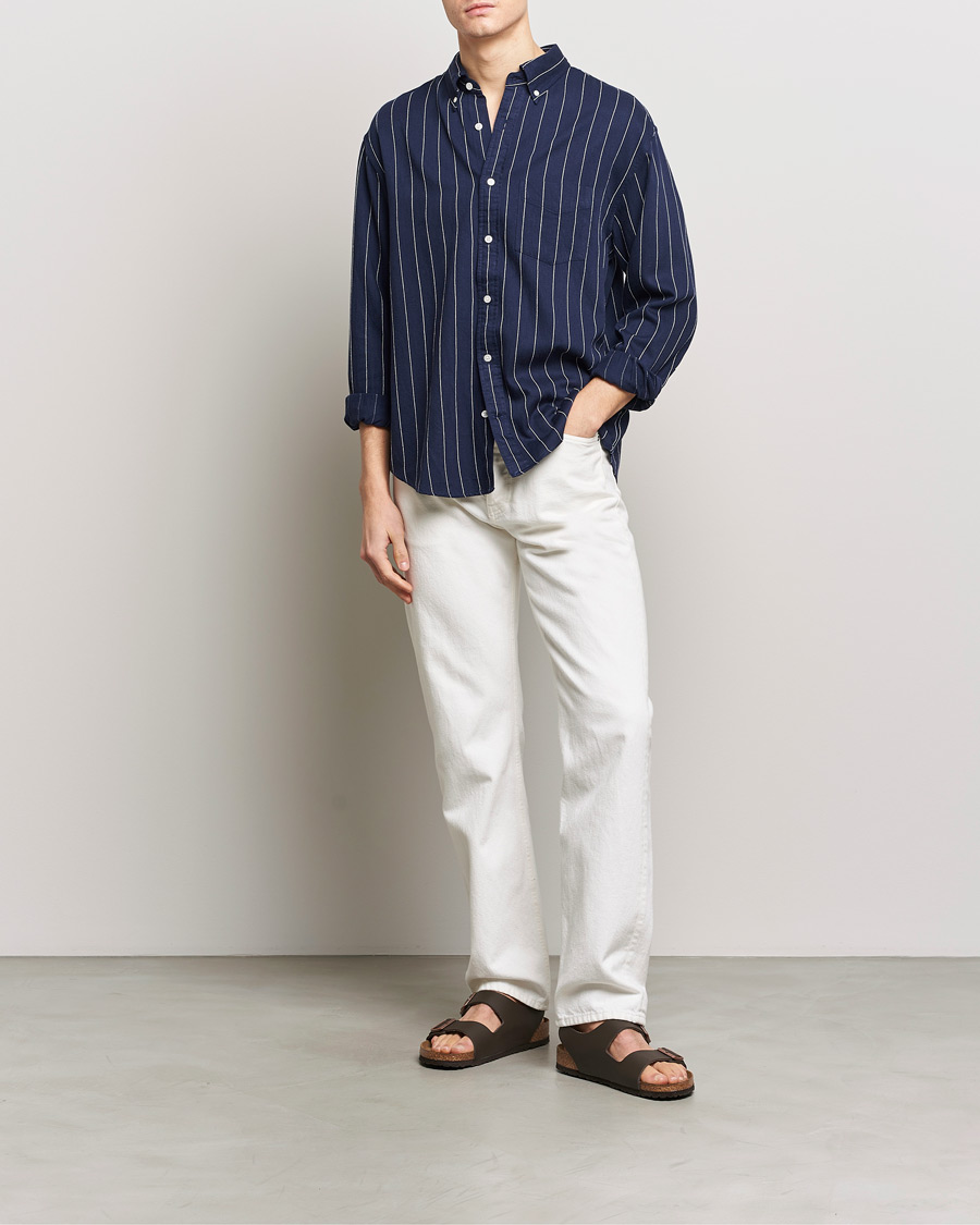 Men | Shirts | GANT | Relaxed Fit Slub Striped Shirt Classic Blue
