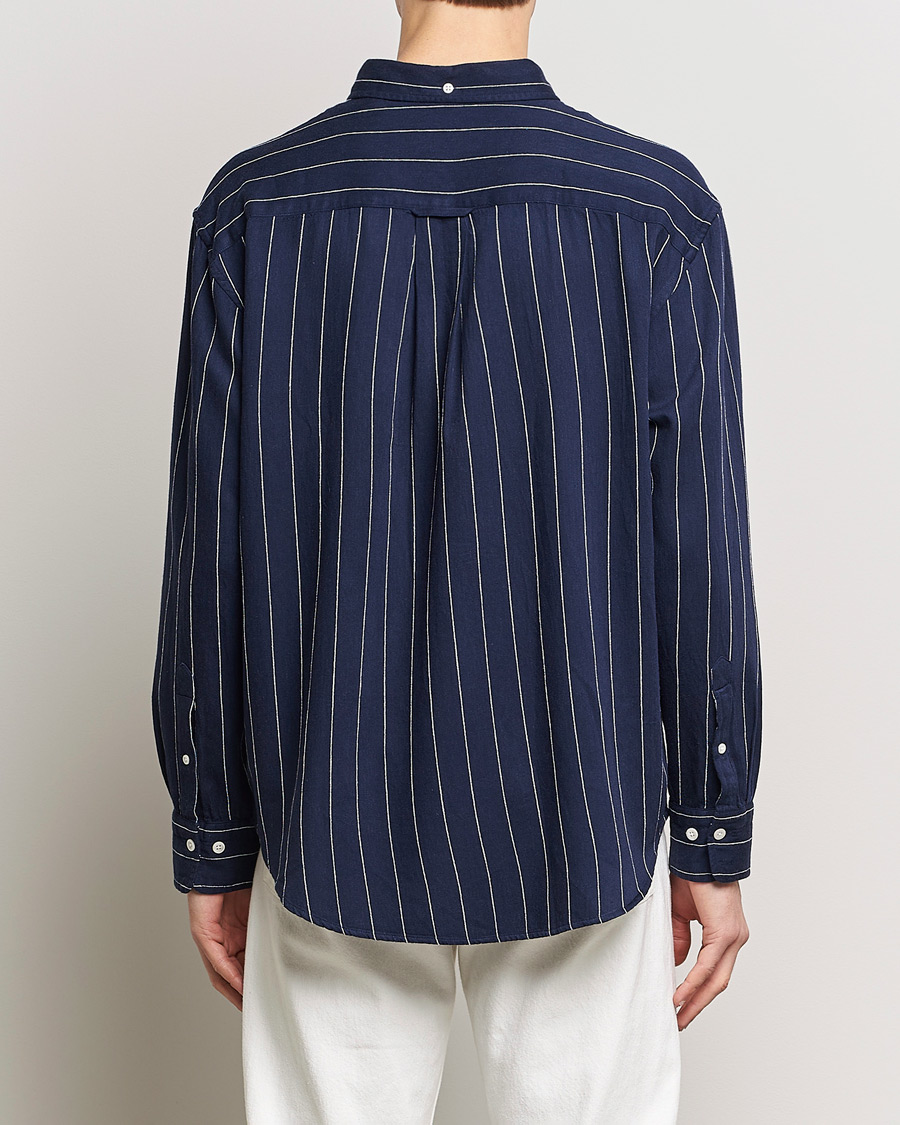 Men | Shirts | GANT | Relaxed Fit Slub Striped Shirt Classic Blue