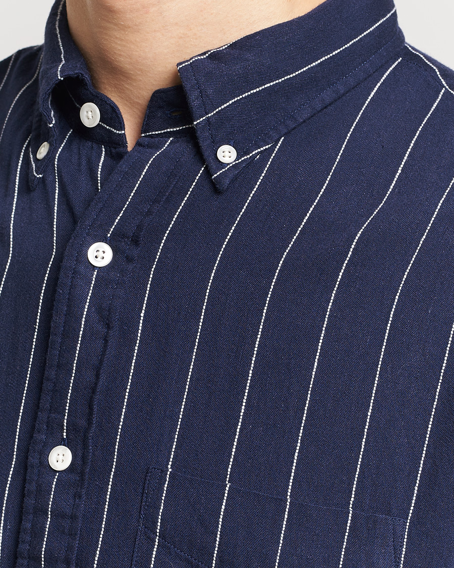 Men | Shirts | GANT | Relaxed Fit Slub Striped Shirt Classic Blue