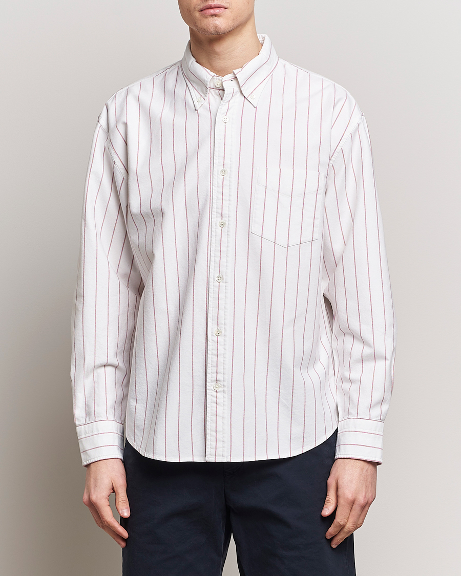 Men | Shirts | GANT | Relaxed Fit Heritage Striped Oxford Shirt White/Red