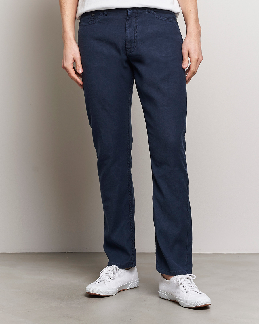 Men | Trousers | GANT | Cotton/Linen 5-Pocket Trousers Marine
