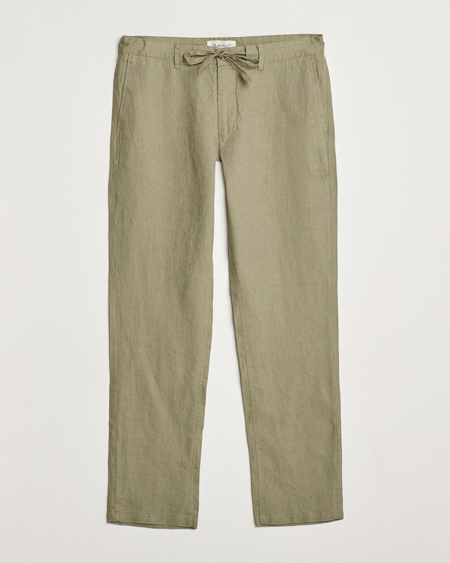 Men | Trousers | GANT | Relaxed Linen Drawstring Pants Dried Clay