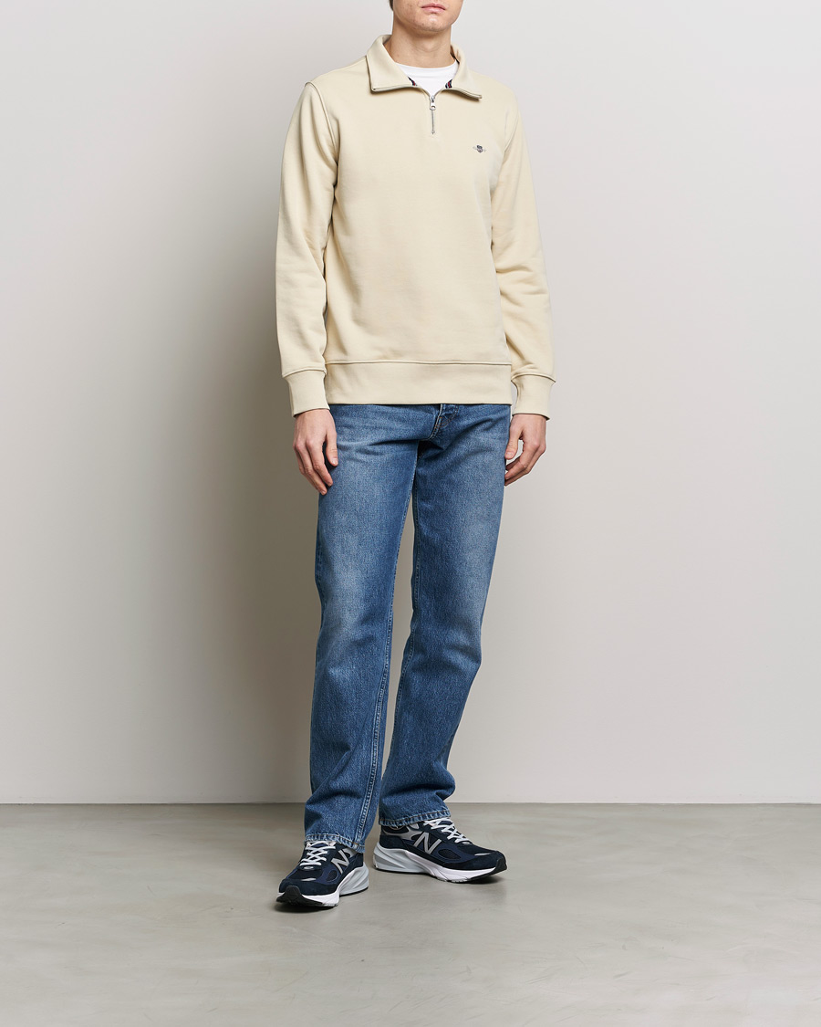 Men | Sweaters & Knitwear | GANT | Original Shield Half Zip Sweater Silky Beige