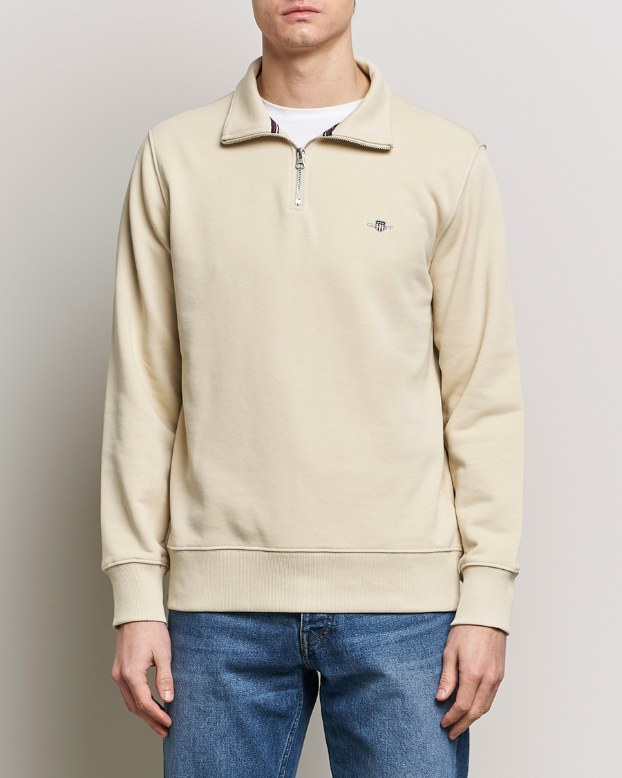 Men | Sweaters & Knitwear | GANT | Original Shield Half Zip Sweater Silky Beige