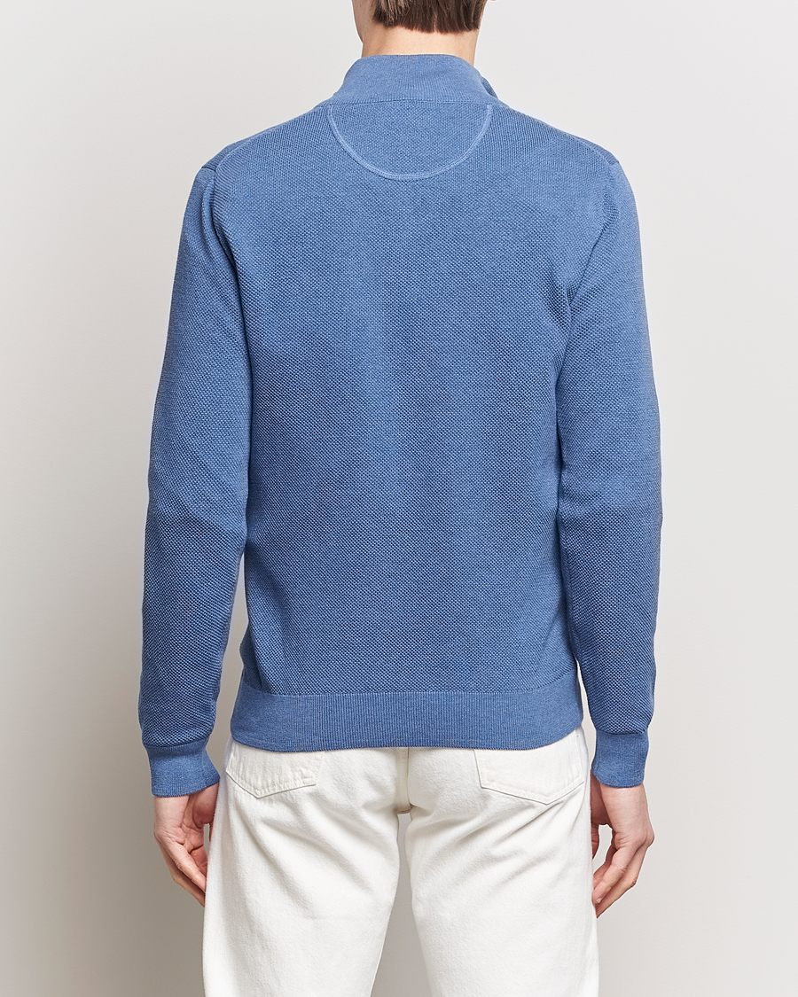 Men | Sweaters & Knitwear | GANT | Cotton Pique Half-Zip Sweater Denim Blue Melange