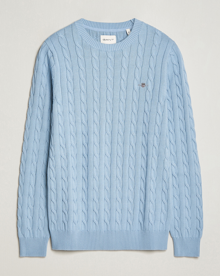 Men | Sweaters & Knitwear | GANT | Cotton Cable Crew Neck Pullover Dove Blue
