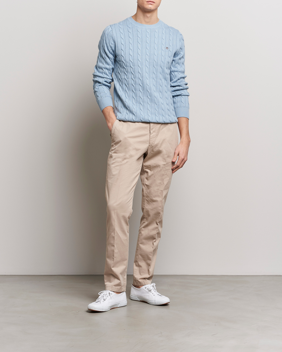 Men | Sweaters & Knitwear | GANT | Cotton Cable Crew Neck Pullover Dove Blue