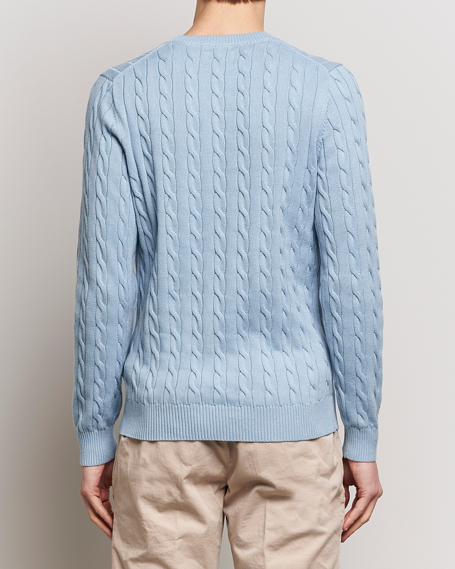Men | Sweaters & Knitwear | GANT | Cotton Cable Crew Neck Pullover Dove Blue