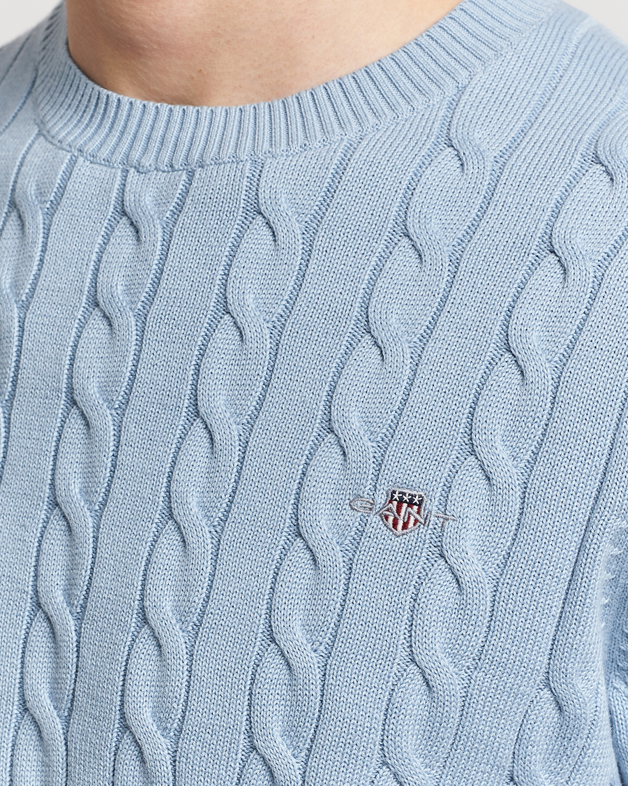 Men | Sweaters & Knitwear | GANT | Cotton Cable Crew Neck Pullover Dove Blue