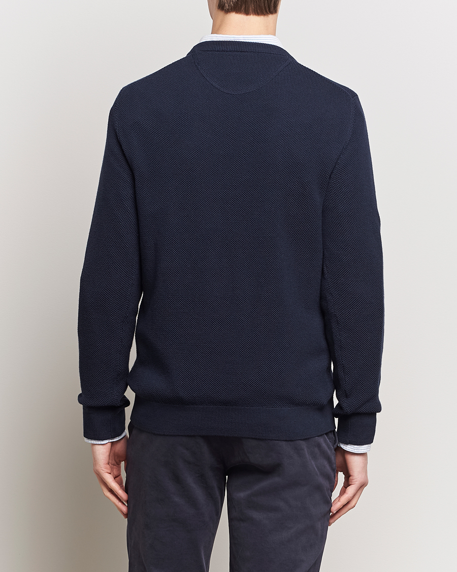 Men | Sweaters & Knitwear | GANT | Cotton Pique Crew Neck Sweater Evening Blue