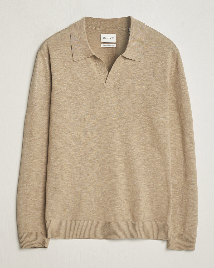 Men | Sweaters & Knitwear | GANT | Cotton/Linen Knitted Polo Dried Clay
