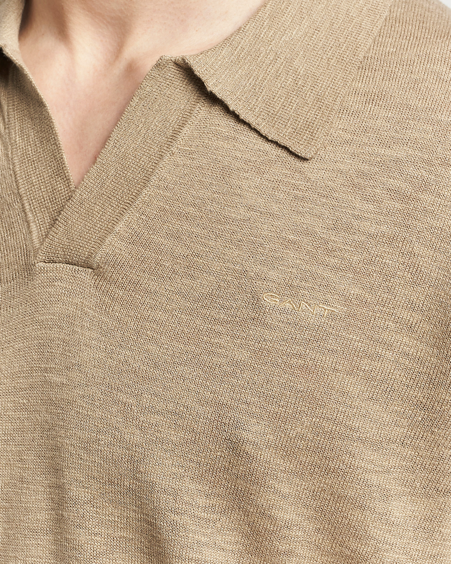 Men | Sweaters & Knitwear | GANT | Cotton/Linen Knitted Polo Dried Clay