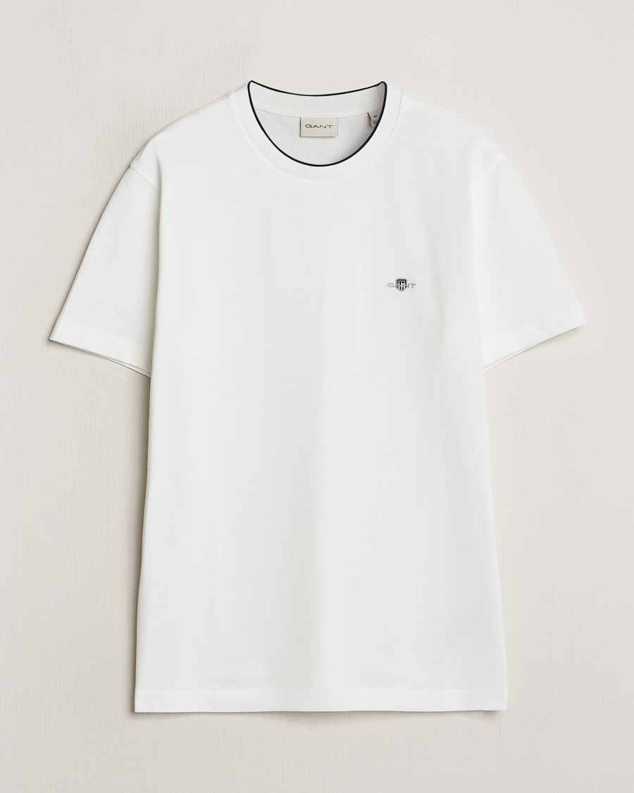 Men | T-Shirts | GANT | Pique Crew Neck T-Shirt Eggshell