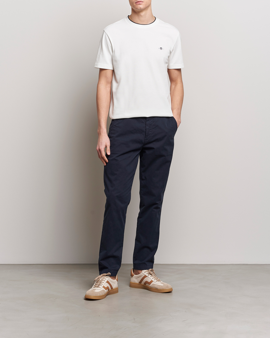 Men | T-Shirts | GANT | Pique Crew Neck T-Shirt Eggshell