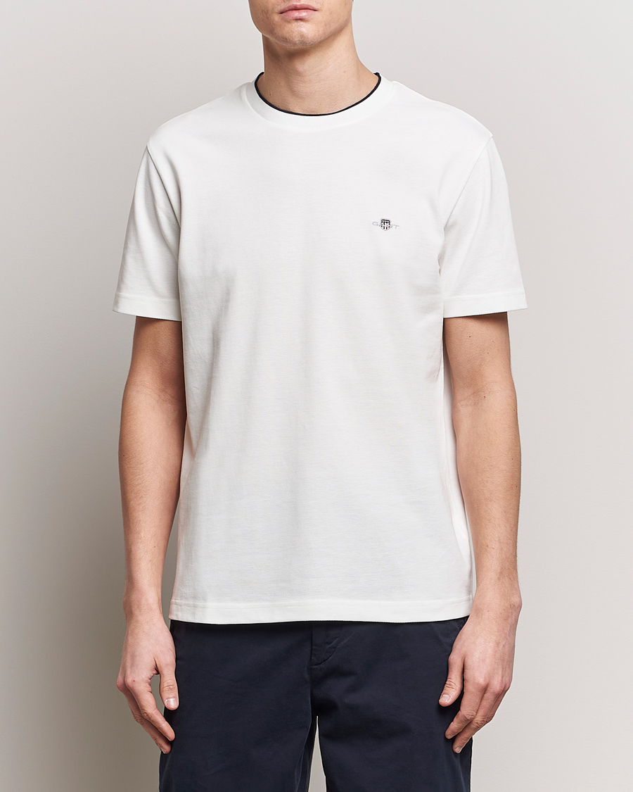 Men | Short Sleeve T-shirts | GANT | Pique Crew Neck T-Shirt Eggshell