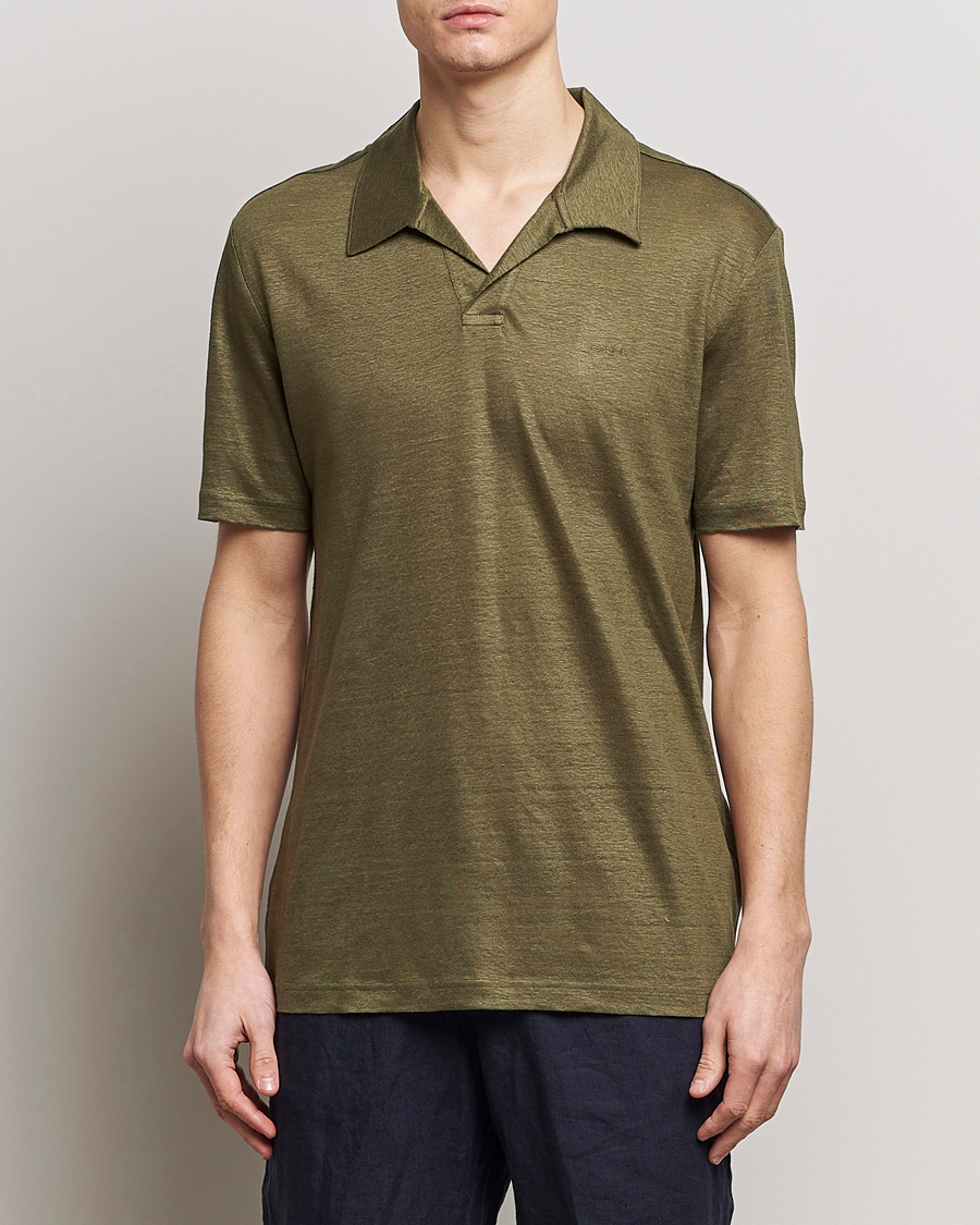 Men | Short Sleeve Polo Shirts | GANT | Linen Polo Juniper Green