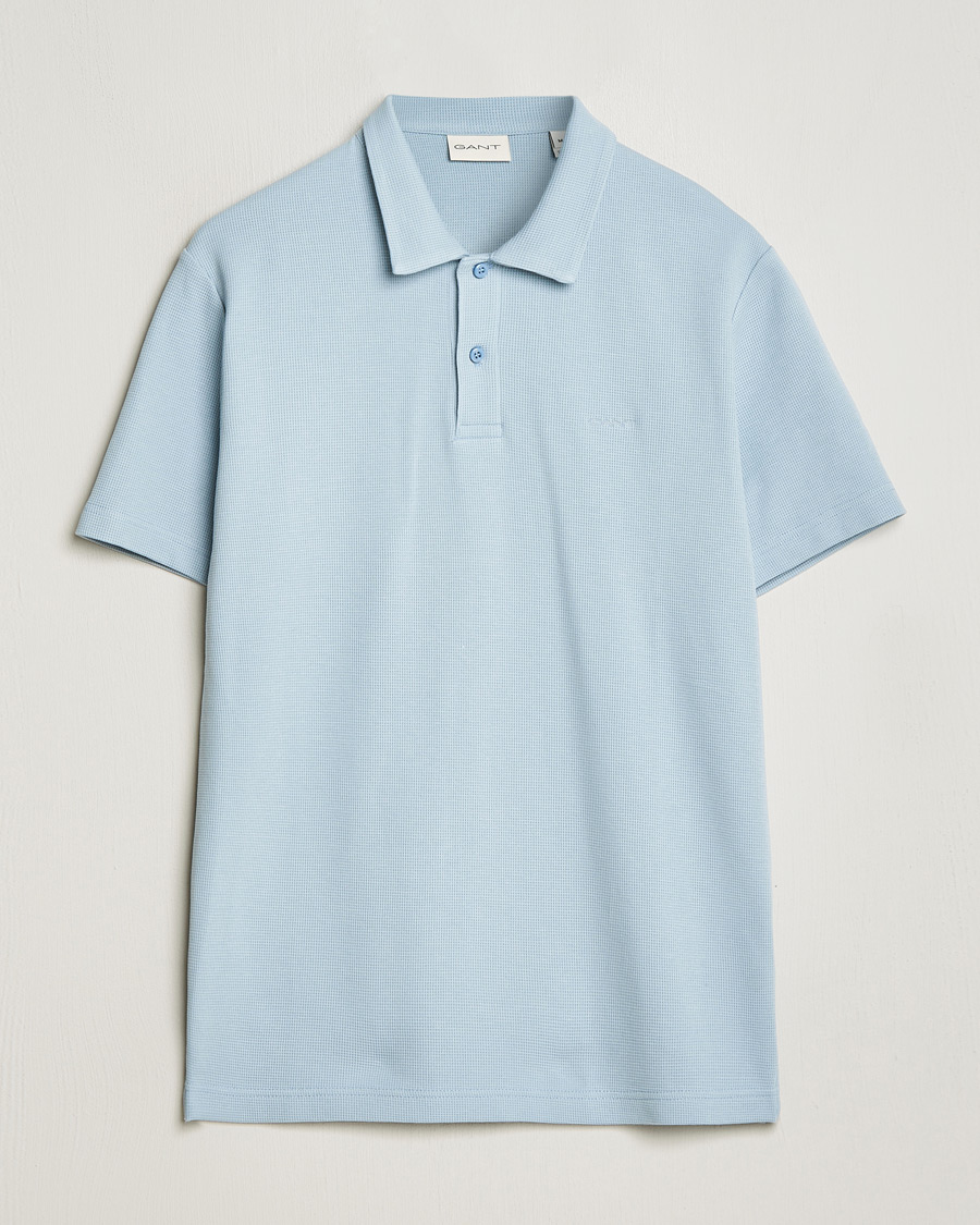 Men | Polo Shirts | GANT | Waffle Textured Polo Dove Blue